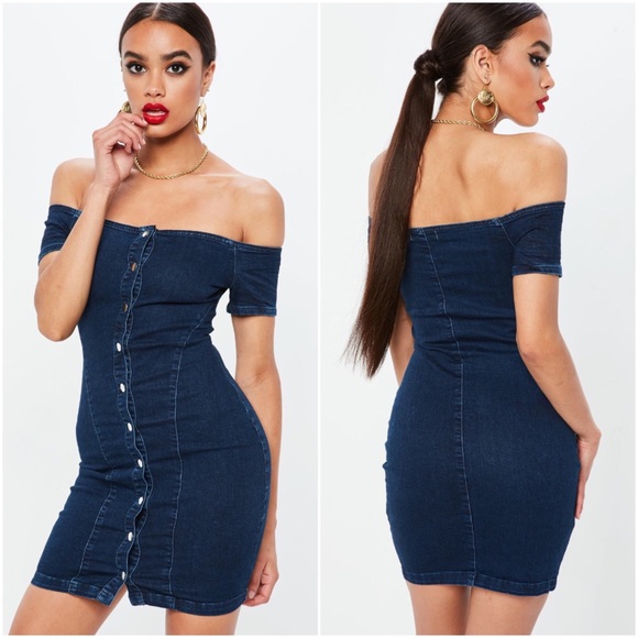 denim bardot dress